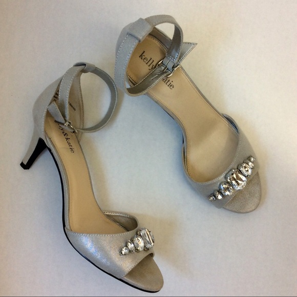 Kelly & Katie Shoes - Kelly & Katie Silvery Jeweled Ankle Strap Heel 9.5